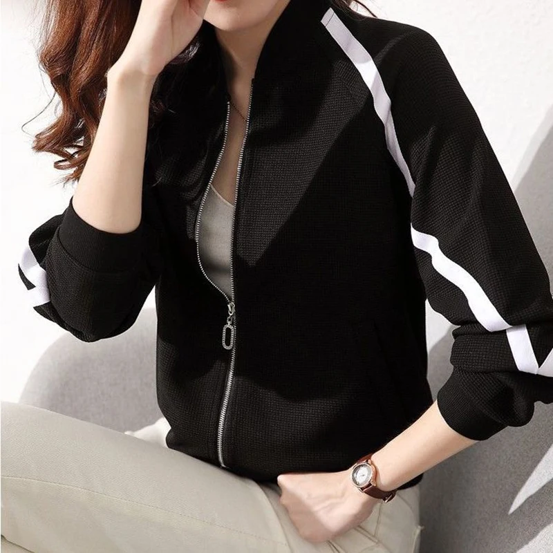 Fashion Stand Collar Zipper Spliced Casual Jackets Women\'s Clothing 2024 Autumn New Loose Korean Tops All-match Coats