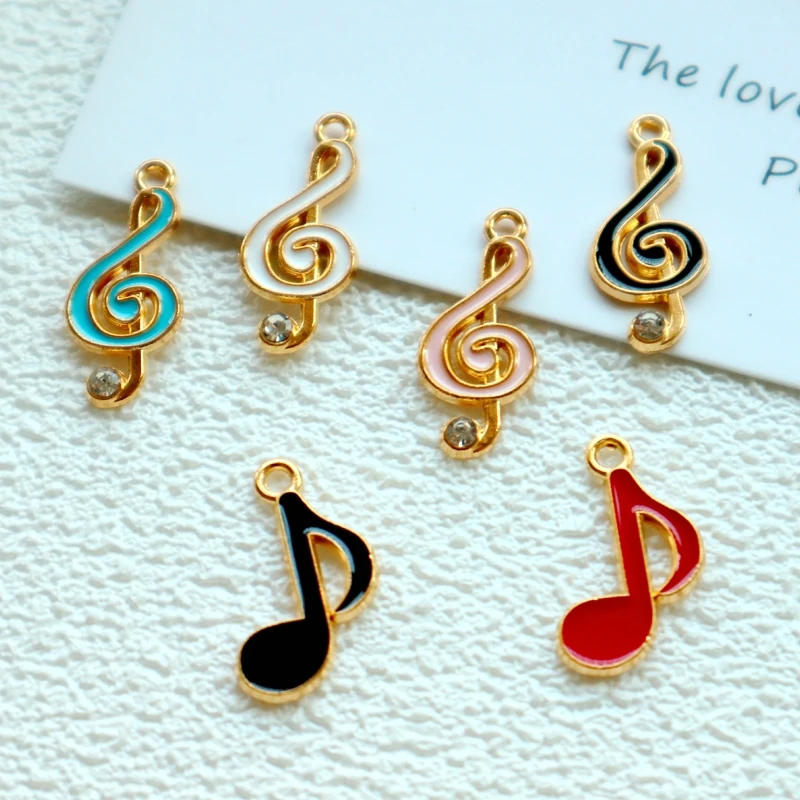 10PCS Music Rhythm Symbol Alloy Enamel Pendant Artificial Crystal Shiny Charm DIY Necklace Bracelet Earring Keychain Accessories