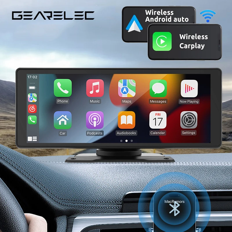 GEARELEC 10.26 Inch Car Mirror Video Recording Carplay & Android Auto Wireless Connection GPS Navigation Dashboard DVR AI Voice