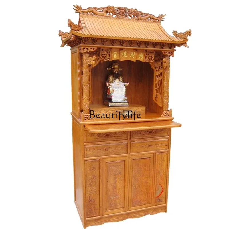 

03.ld14 Dragon pillar roof Buddhist shrine vertical cabinet, camphor wood household shrine