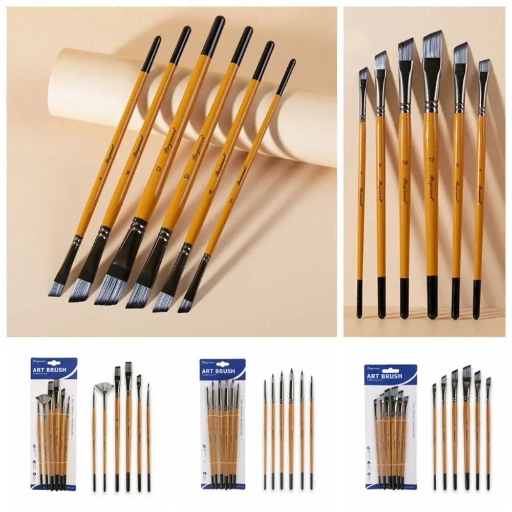 Synthetic Nylon Hair Painting Brushes Kits Wooden Handle Spike Head Art Paint Brushes Stationery Round Head Art Supplies School