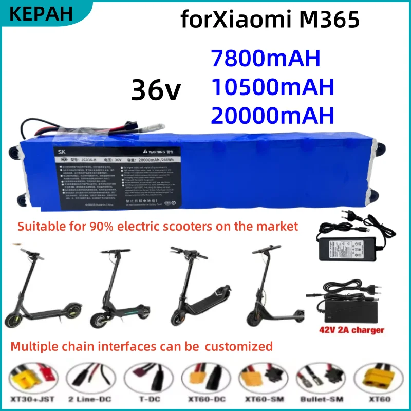

10S3P 36V 7.8-20Ah 36V lithium battery pack 18650 lithium battery suitable for Xiaomi M365 electric scooter battery+42V charger