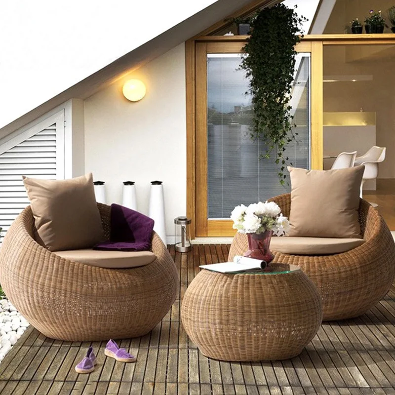 

Hot-selling style balcony outdoor leisure aluminum rattan garden sofa set foldable multi-functional three-seat living room