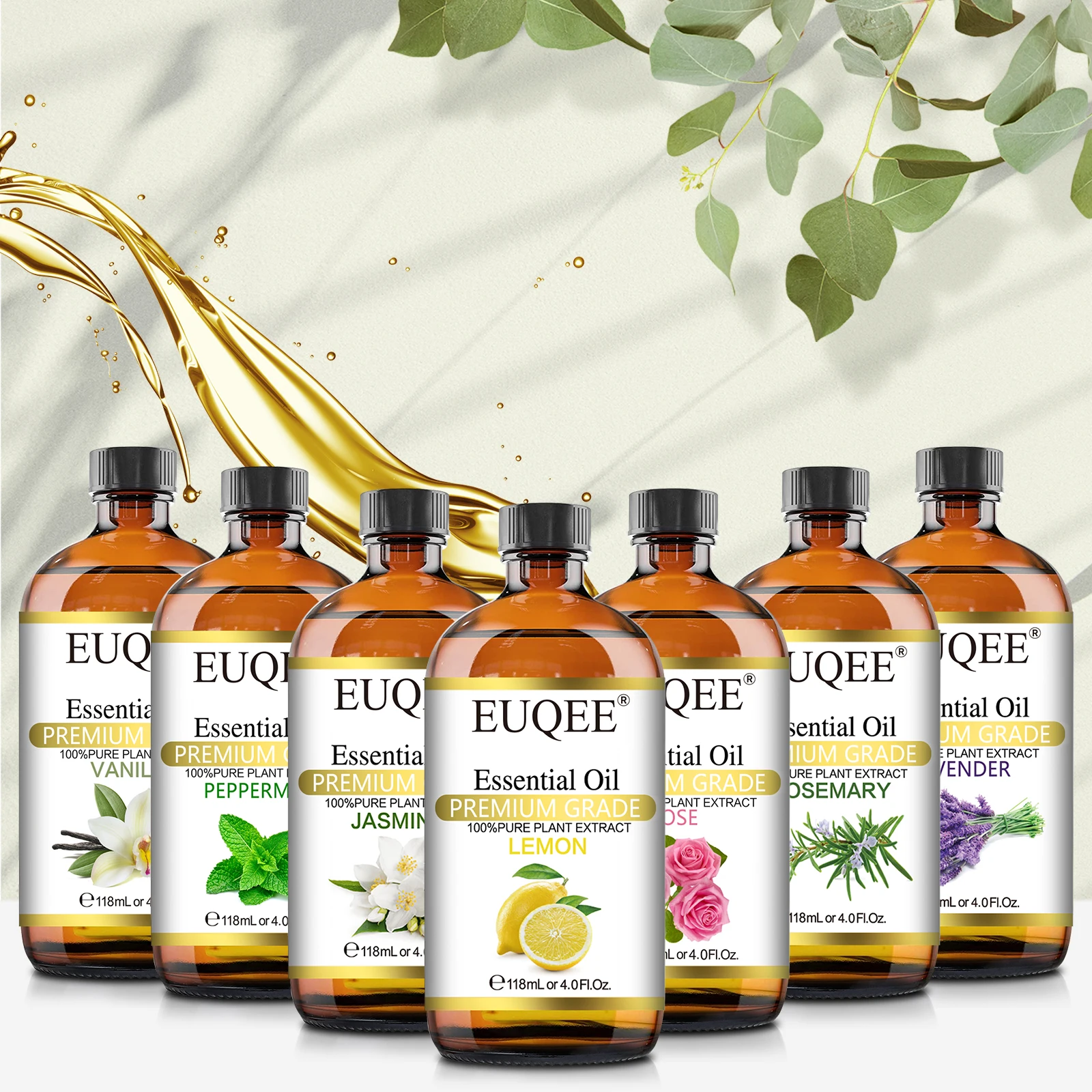 

EUQEE 118ML Lavender Jasmine Eucalyptus Vanilla Peppermint Essential Oils with Glass Dropper|Aromatherapy, Humidifier，DIY Soap