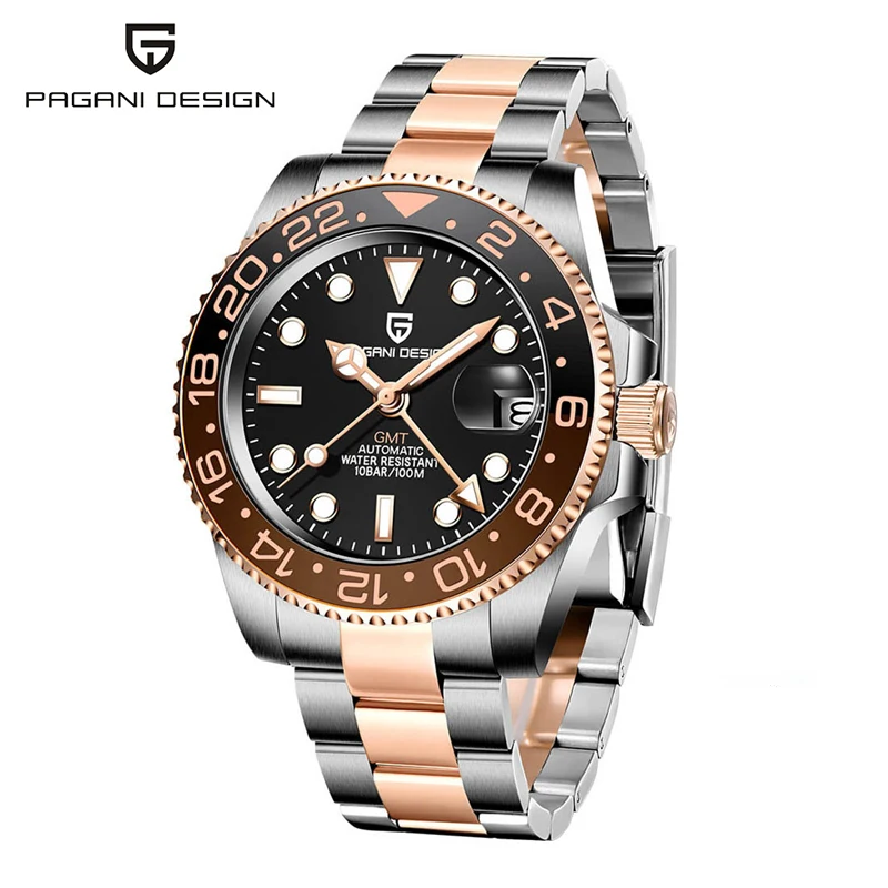 PAGANI DESIGN 40MM GMT Horloges voor Mannen Luxe Saffier AR Mechanisch Horloge Keramische Bezel Automatische 100M Waterdicht Gift horloge
