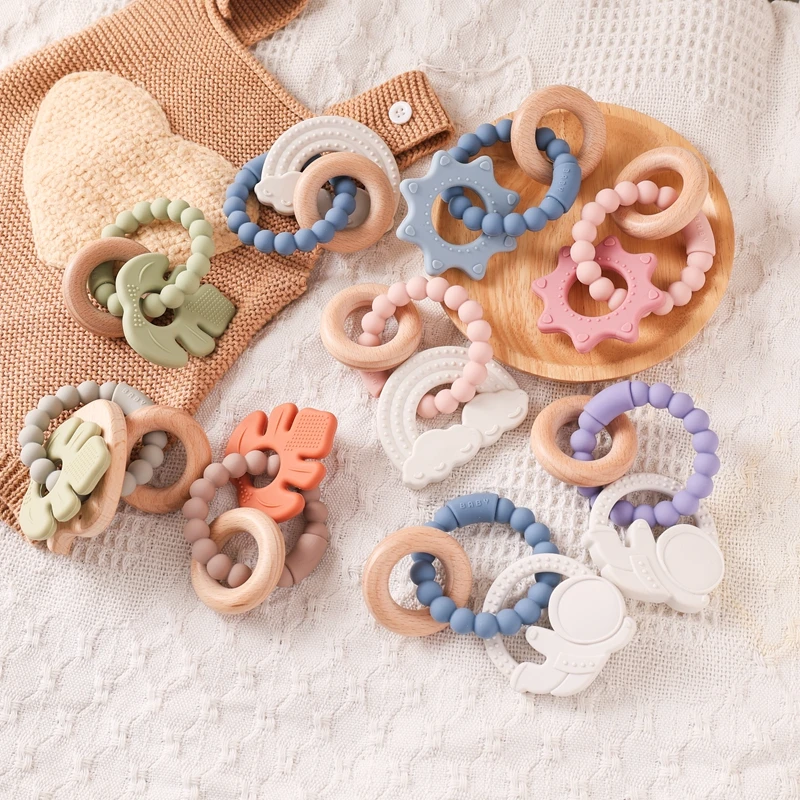 

Baby Silicone Teethers Rattle Toys Newborn Chew Food Grade Teethers Training Bed Toy Baby Silicone Soothing Toy Accessories Gift