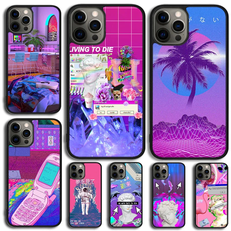 Vaporwave Aesthetic Trippy Capa Phone Case For iPhone 16 15 14 13 12 Mini 11 Pro Max Plus X XS Max XR Cover Shell coque