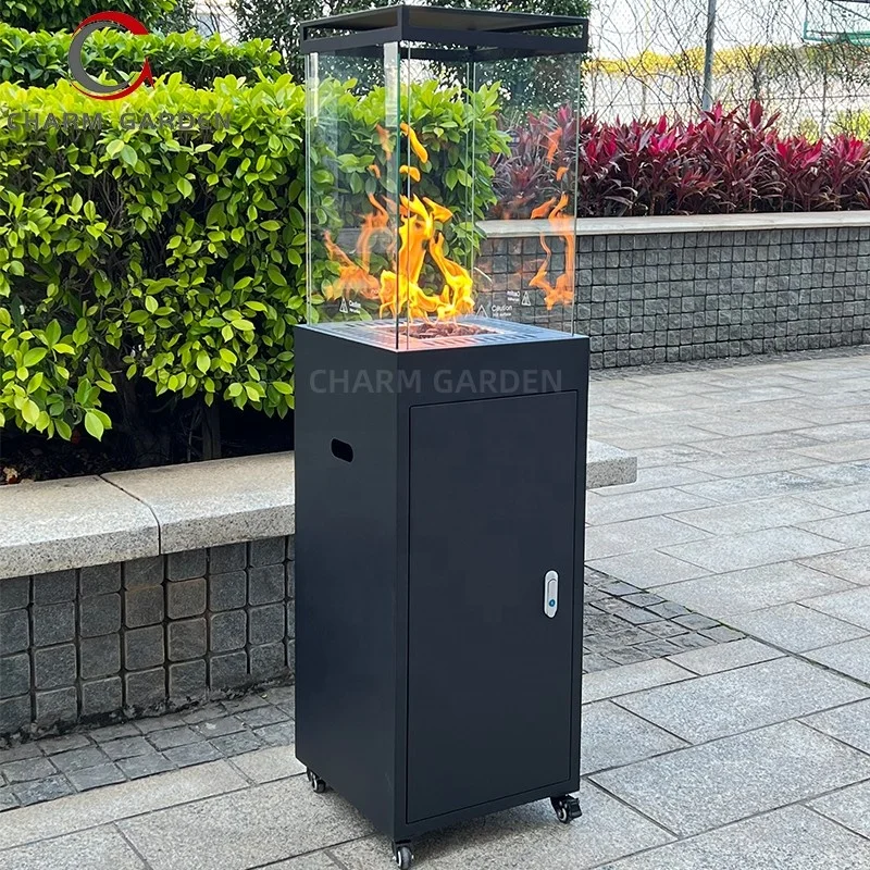 Black Steel Frame Outdoor Gas Patio Heater with Wheels 3.5