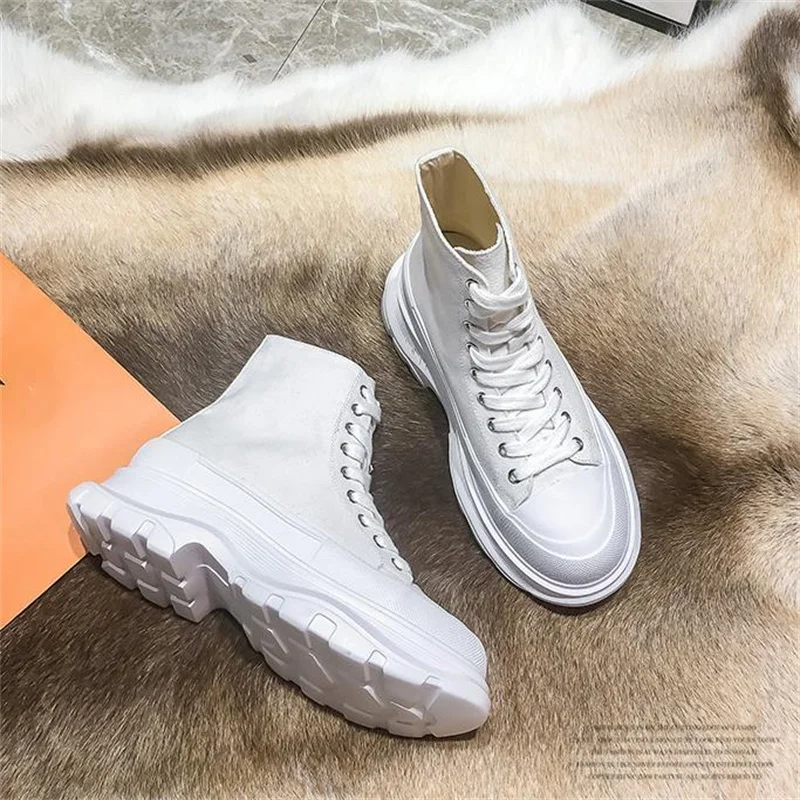 women men Platform Sneakers Autumn High Gang Canvas Little White Shoes Casual Thick Bottom Vulcanized Canvas Ankle boots 32 43