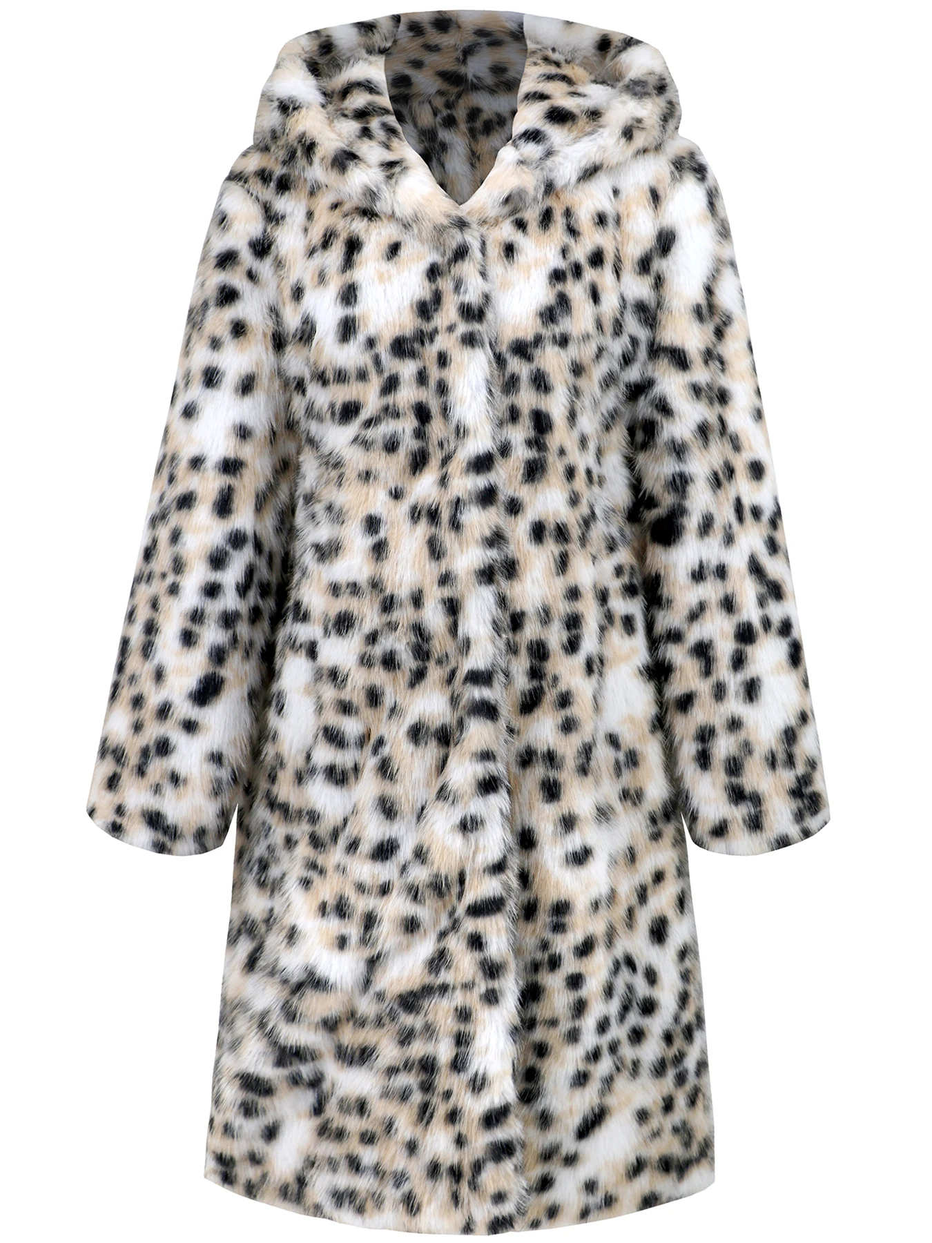 

Winter Leopard Faux Fur Mid Long Thick Women’s Hooded Coat