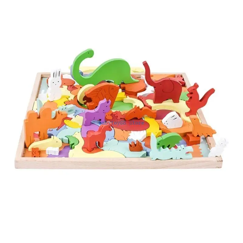Y4UD Cartoon Wooden Stacking Block 3D Learning Toy for Kiddie Birthday Gift