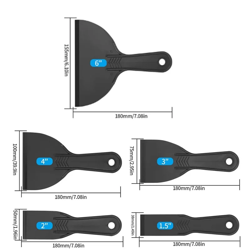 5/6 teile/satz Langlebige Kunststoff Schaber Wand Spackle Spachtel Messer Für Tapete Entfernung, Verputzen Und Loch Füllung Schaufel Schaben – Detail 1