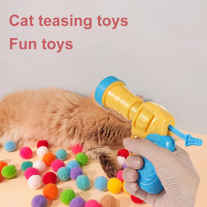 Plush Toy Gun Plush Launcher para Gato, Ferramenta interativa silenciosa, Mini Jogos de Tiro, Brinquedos Stretch Ball, Pet Shop, 1 Conjunto