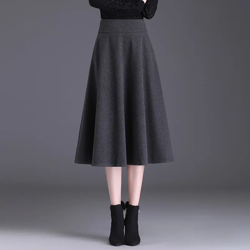 Womens autumn/winter black/coffee/gray pleated skirt fashion high waist ladies S L XL XXL 3XL size female mid-calf skirt