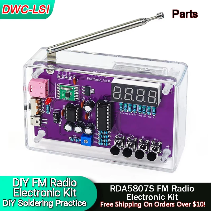 

DIY FM Radio Electronic Kit RDA5807S Adjustable Frequency 87-108MHz Digital Display DIY Soldering Project Practice Solder