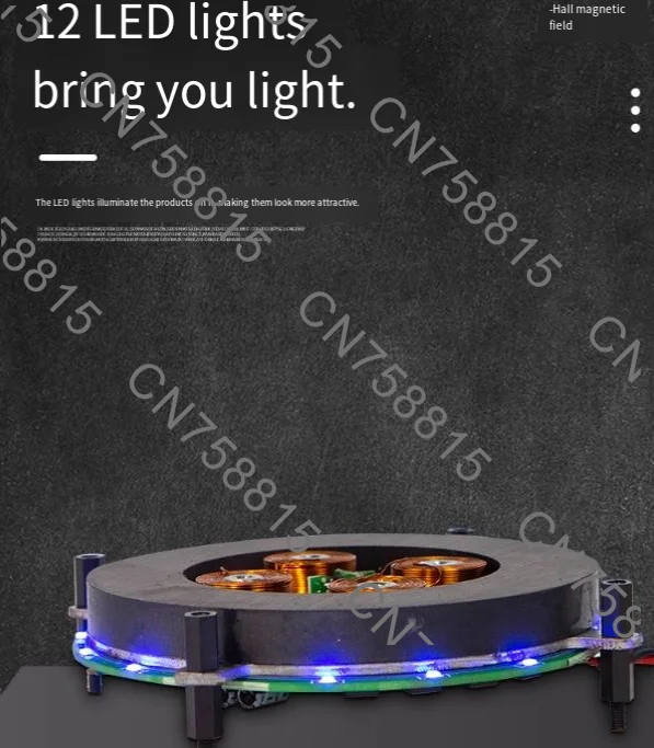 

strong magnetic levitation bare metal module, potted plants，Maglev motion, flying magnetic speaker exhibition table