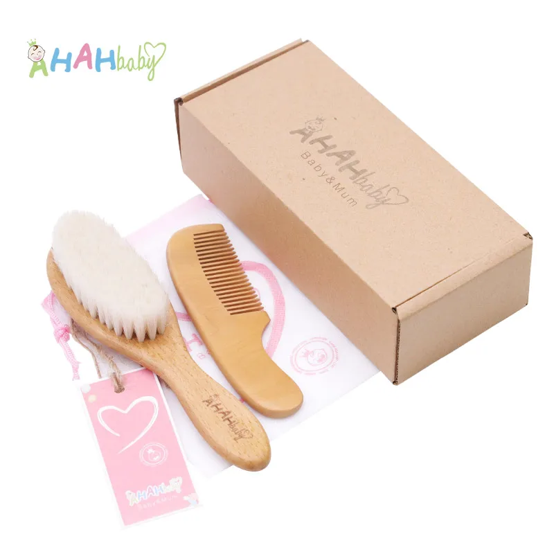 2pcs/Set Soft Baby Hair Brush Natural Goat Baby Brush Kids Wood Comb Set for Infant Head Scalp Massage Portable Bath Brush