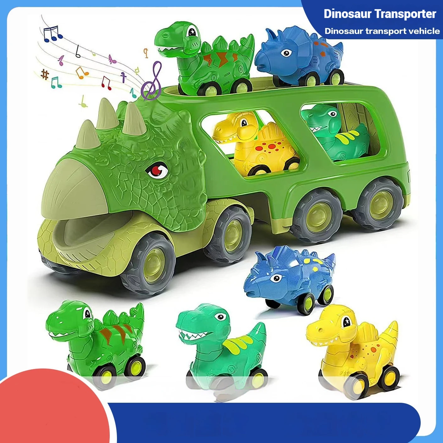 New Double-Decker Dinosaur Tractor Trailer Children'S Press Sound And Light Transportation Car Dinosaur Car Set Toys Smooth Gift