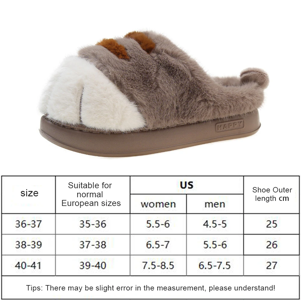 

3D Cat Paw Plush Slippers Warm Slip-on House Shoes Anti Slip Fluffy Home Slippers Furry Paw Couple Slippers for Indoor Bedroom