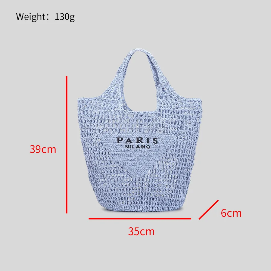 Marke Brief Stroh Handtasche für Frauen Hohl Big Tote Sommer Strand Eimer Tasche Damen Mode Schulter Tasche Shopper Unterarm Tasche