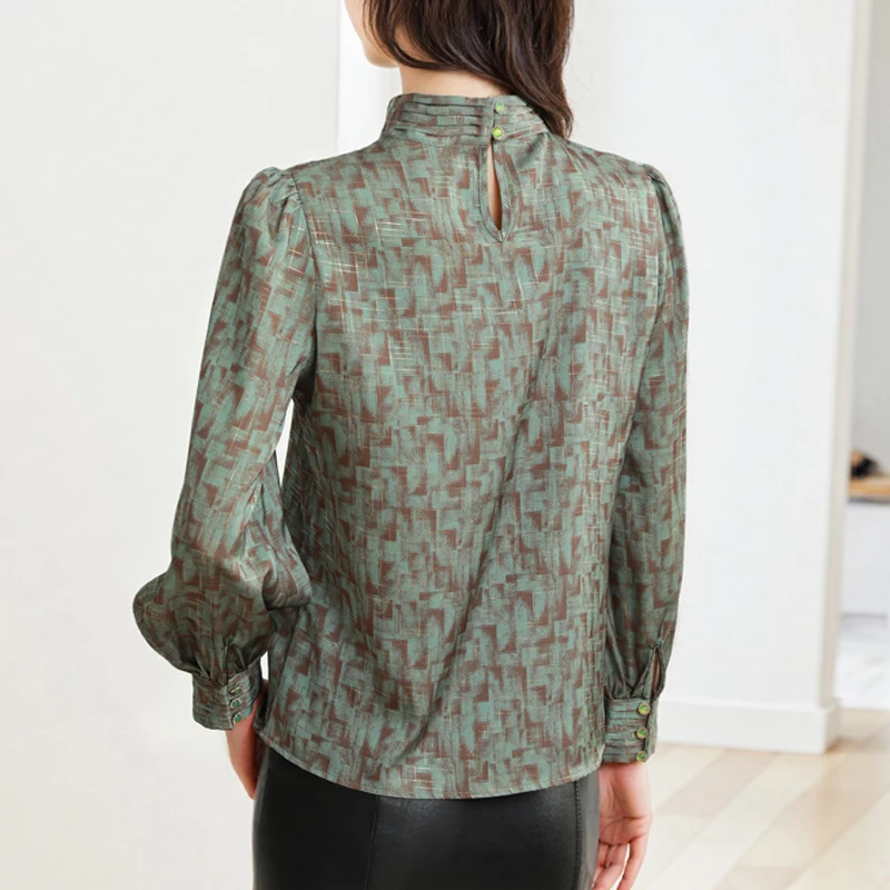 Elenagt Gedrukt Dames Office Shirts Mode Trui Sjaal Hals Commuter Blouses Vrouwen Tops Hoge Kwaliteit Kleding Femme