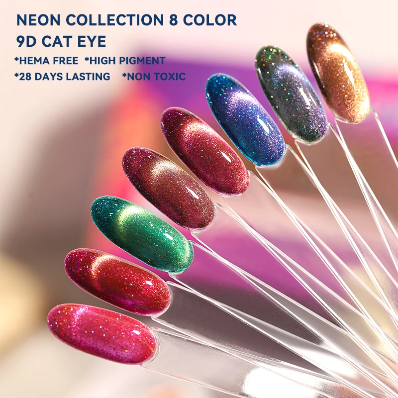 Vendeeni 8Color 9D Magnetic Cat Eye Gel Polish Non Toxic Cat Eye Nail Gel Polish Custom Professional Uv Nail Polish Art Supplies