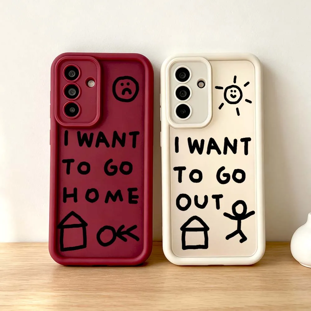 Cartoon Sad Home Message Gift For Samsung Galaxy A73 A72 A71 A56 A55 A35 A25 A54 A53 A52 A51 A32 Eye Ladder Phone Case