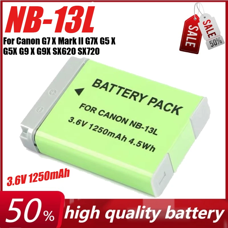 

3.6V 1250mAh NB-13L Camera Battery for Canon G7 X Mark II G7X G5 X G5X G9 X G9X SX620 SX720