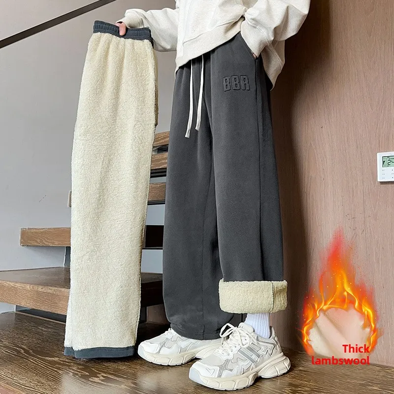 

Lamb Fleece Pants, Winter Thickened and Lined Men's Casual Pants, Loose Straight-leg Cotton Pants, Long Pants for Men