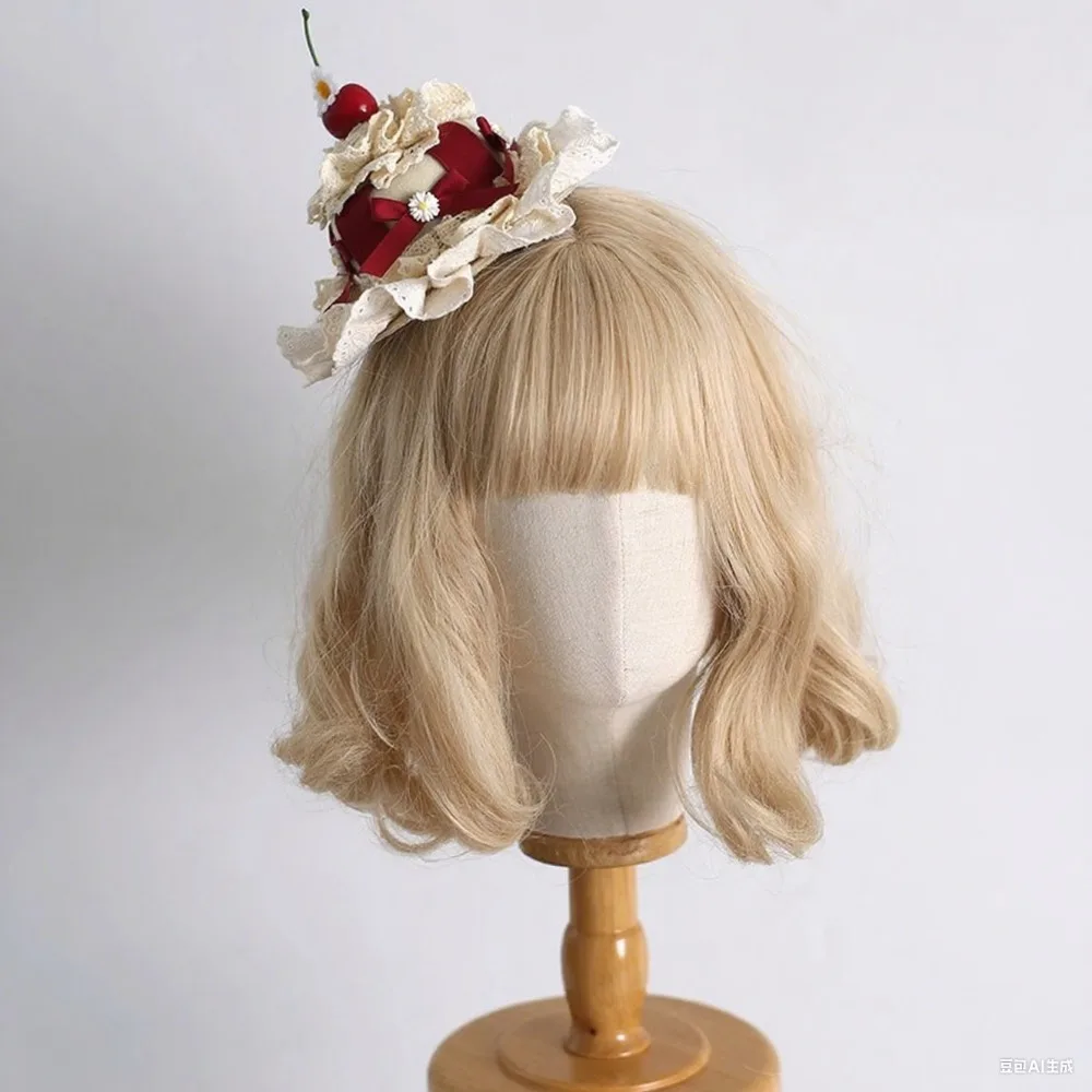 لوليتا الحلو تكدرت الدانتيل الانحناء أشرطة قبعات من القش الفتيات لطيف الكرز إكسسوارات الشعر النساء الفيكتوري الشاي حفلة أنيقة Headbands