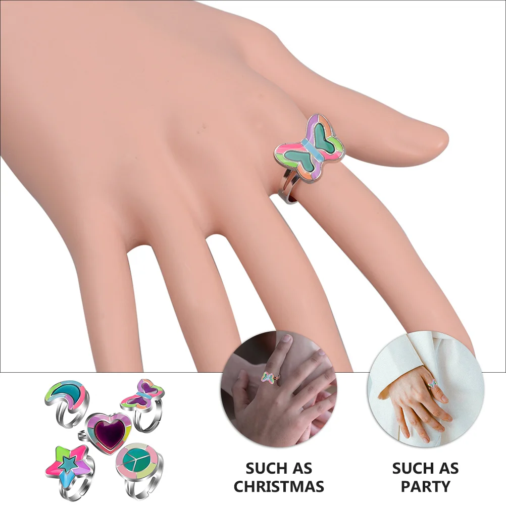 5 Pcs Ring Duffle Changing Color Mood Rings Thermochromic Creative Alloy Finger Chic Child