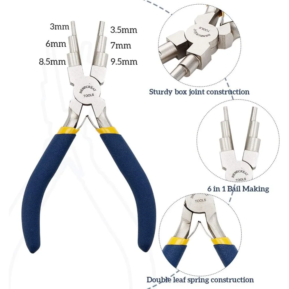 6 in 1 Bail Making Pliers Wire Looping Forming Pliers with Non-Slip Comfort Grip Handle for 3mm to 9.5mm Loops and making kit