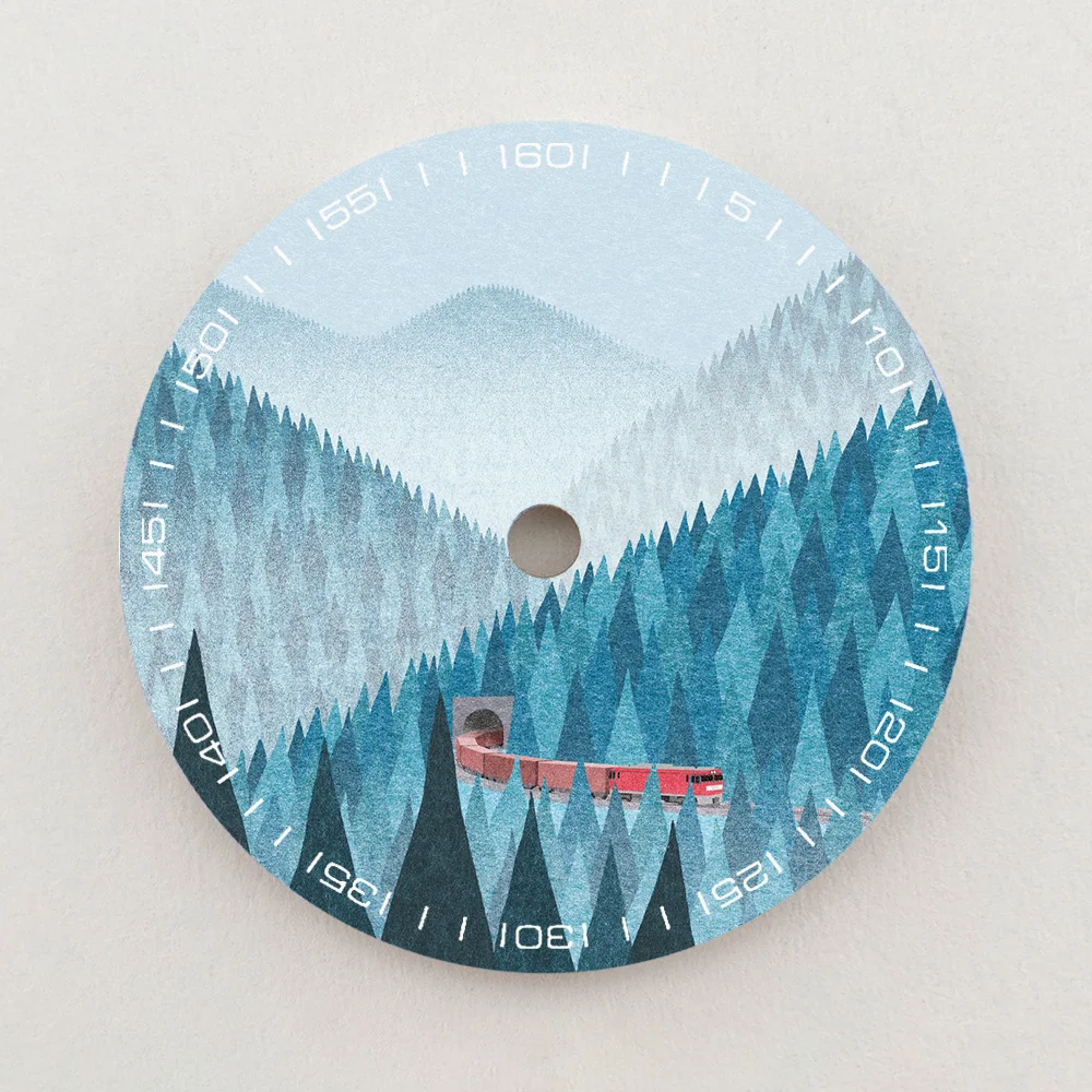 28.5mm NH35 Dial Forest Mountain Train Scenery Dial Green Luminous Dial Color NH36 Dial Watch Accessories Fits NH35/36 Movement