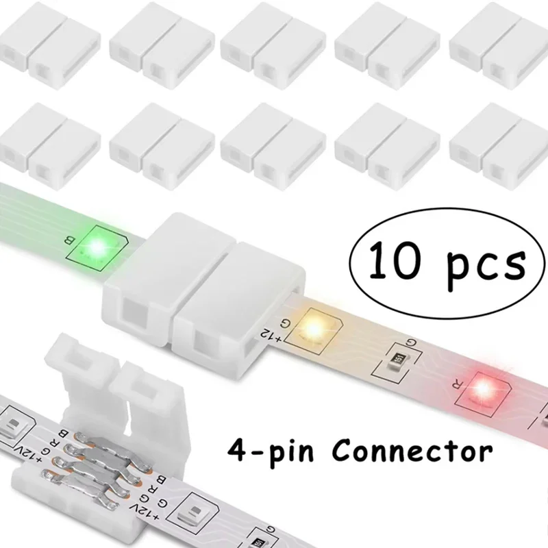 10 PCS 4-pin 10mm L Shape LED Strip Solderless Connector For 5050/3528 RGB Strip PCB No Soldering Corner Connector Strip