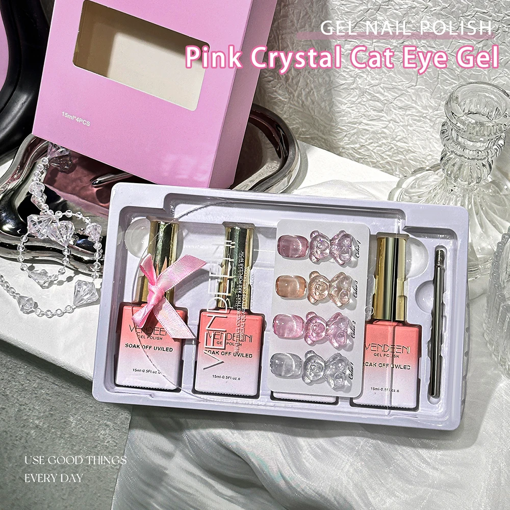 vendeeni-4-colors-set-ice-skin-crystal-cat's-eye-gel-nail-polish-uv-led-soak-off-pink-magnetic-gel-varnish-with-color-card