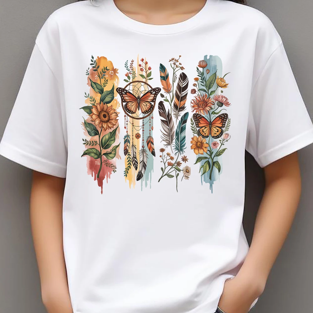 Bohemian Feather Butterfly Sunflower Heat Transfer Patches For Clothes DIY A-Level Washable T-shirts Iron-on Thermal Stickers