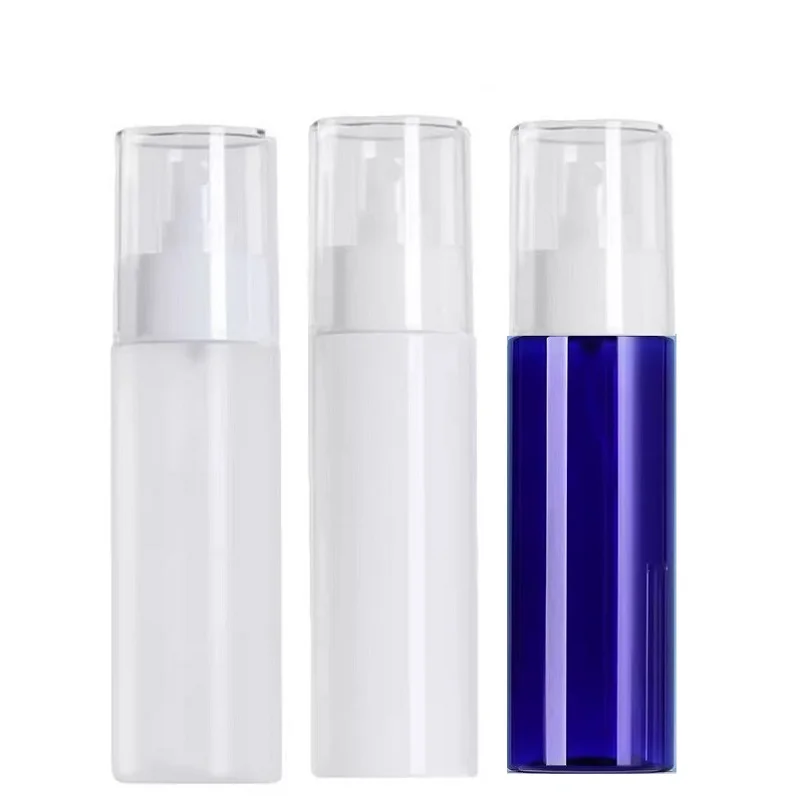 20Pcs 100ml Clear Blue Frost White Plastic PET Refillable Bottles White Pump Cosmetic Packaging Empty Perfume Mist Spray Bottle