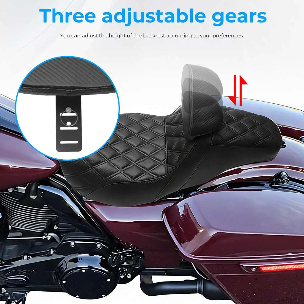 Motorcycle 1PCS Black Rider Passenger Seat  With Backrest Cushion For Harley Road Glide Limited FLTRK 2020 2021 2022 2023 2024