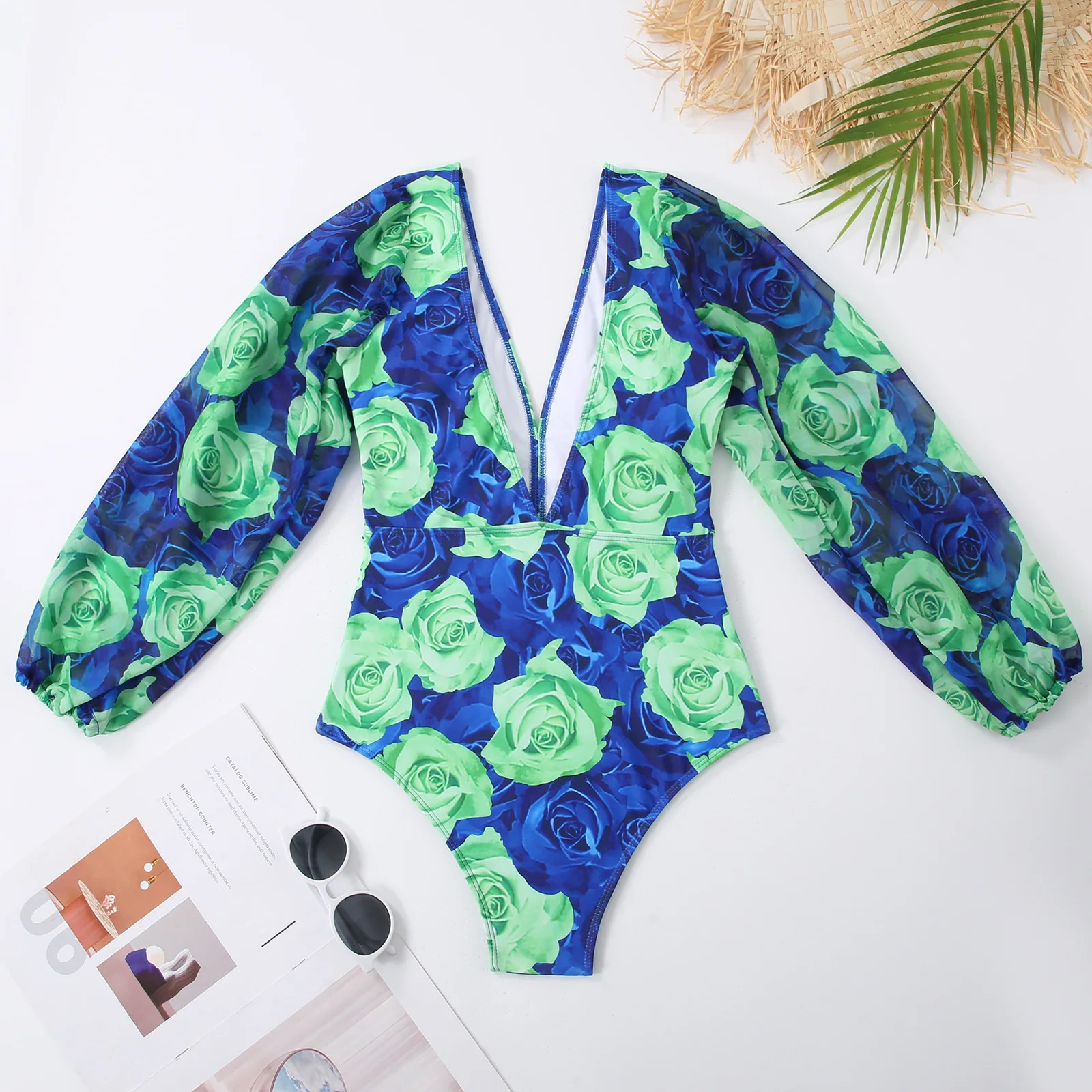 Cross border sexy 2024 one-piece swimsuit for women  slim fit beach skirt two-piece set with flowers hot spring trousers