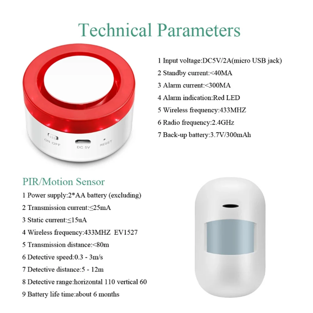 A55T Tuya Smart Home Security Wifi Burglar Alarm System Kit Motion Door Window Detection Human Body Detection Sensor