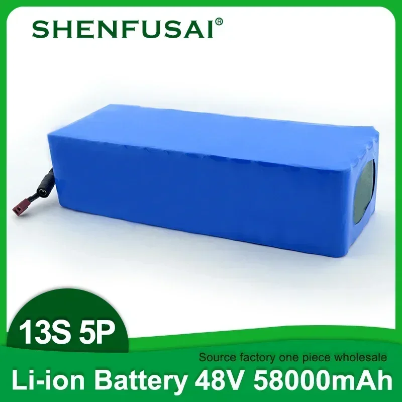 13S5P 48V 58Ah 18650 lithium battery  1000W for bicycle scooter battery pack, battery + 54.6V2A charger