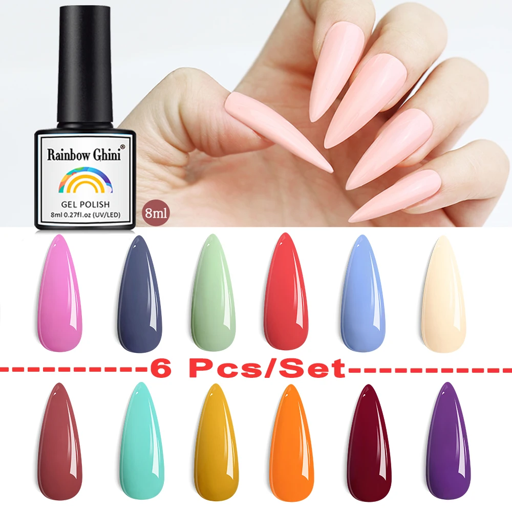 

RG 6pcs/Set 8ml Gel Nail Polish Varnish Gel Summer Colors Nail Glue Manicure Semi Permanent Nail Polish Nails Products Nail Arts