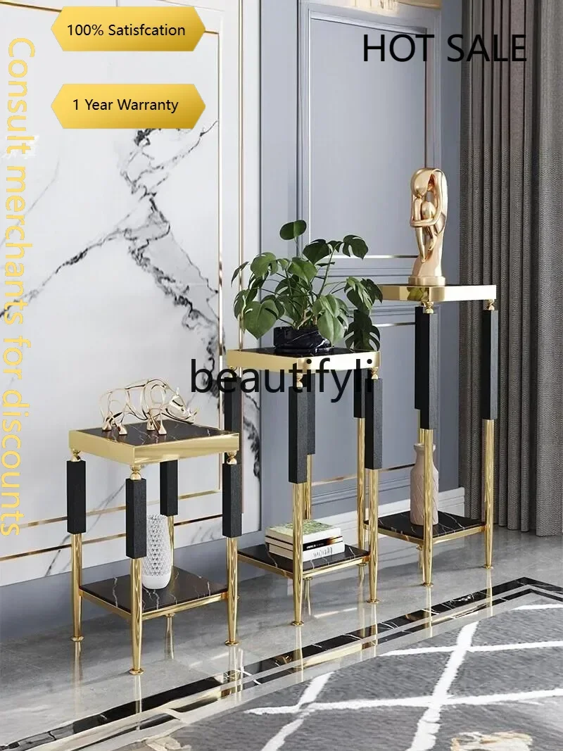 D5556  CItalian flower shelf ornament living room rack floor-to-ceiling stainle steel rock slab indoor European balcony
