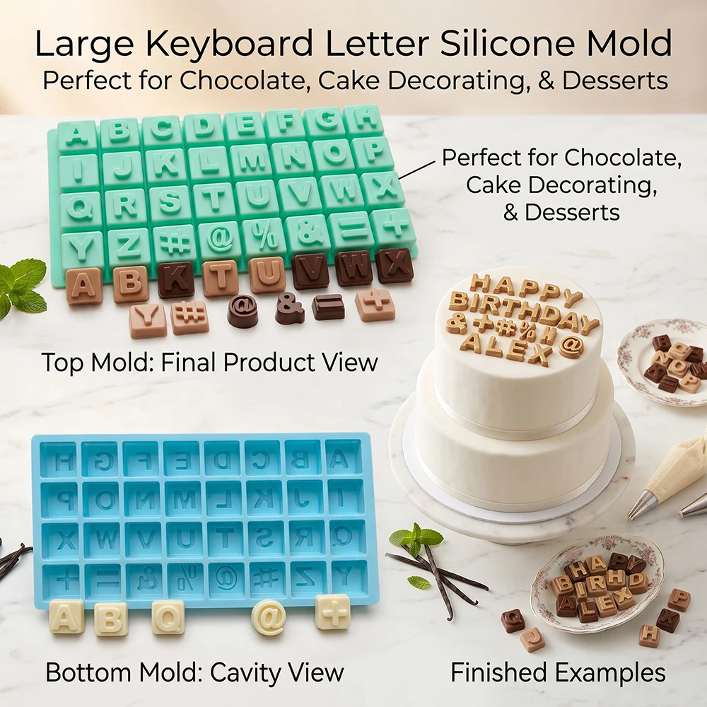 Large keyboard letter chocolate cake silicone mold DIY candy pudding dessert baking cake decoration ice tray view 5