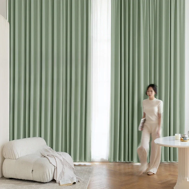 Macaron Colored Cloud Velvet Candy Green Curtains Thickened Scratch Resistant Chenille Blackout Curtains for Bedroom Living Room