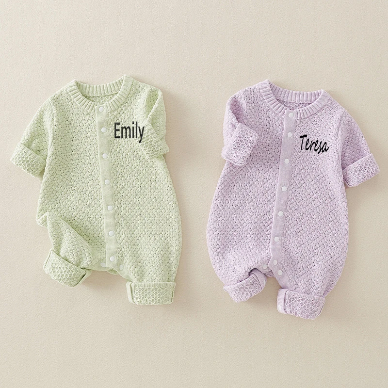 

Personalized Solid Knitting Cotton Long Sleeve Outfit Toddler Baby Boys Girl Romper Spring Autumn Newborn Baby Girls Jumpsuit