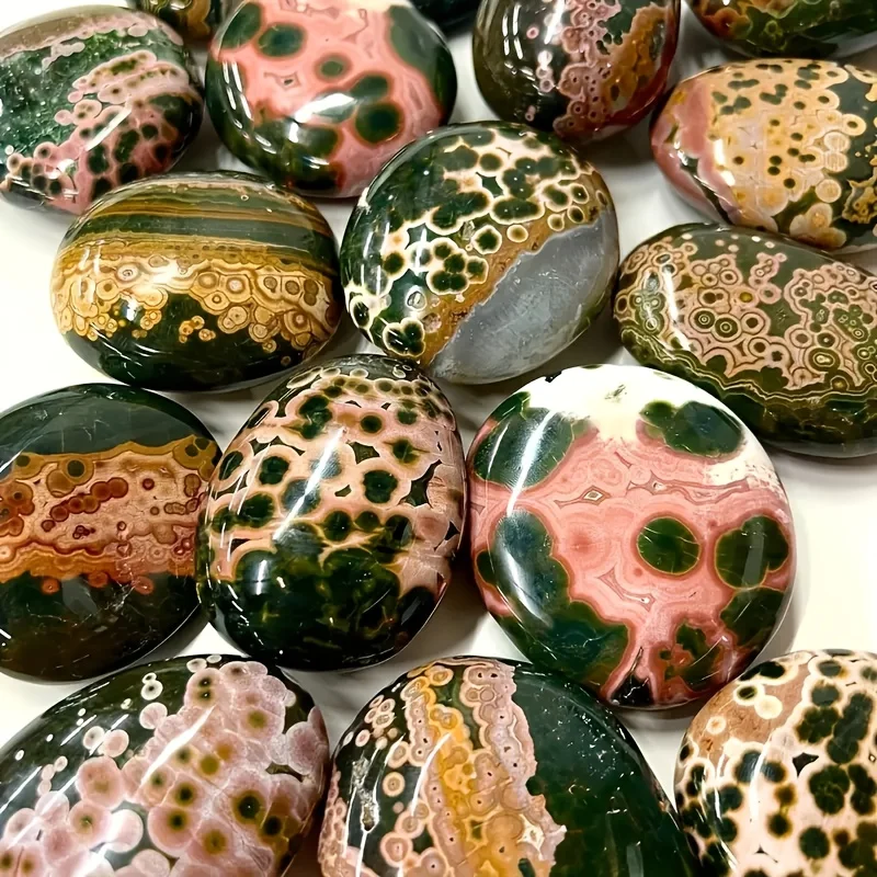 

1pc Natural Ocean Jasper Palm Stone - Bohemian Style Smooth Polished Stone with Lustrous Marbled Ocean Colors