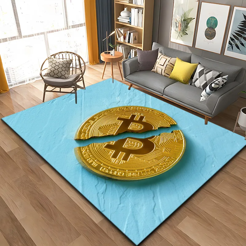 Bitcoin Carpet Bedroom Bedside Decor Rug Bitcoin 3d Floor Mat Large Cartoon Area Rug Living Room  floor mats Creative Bitcoin