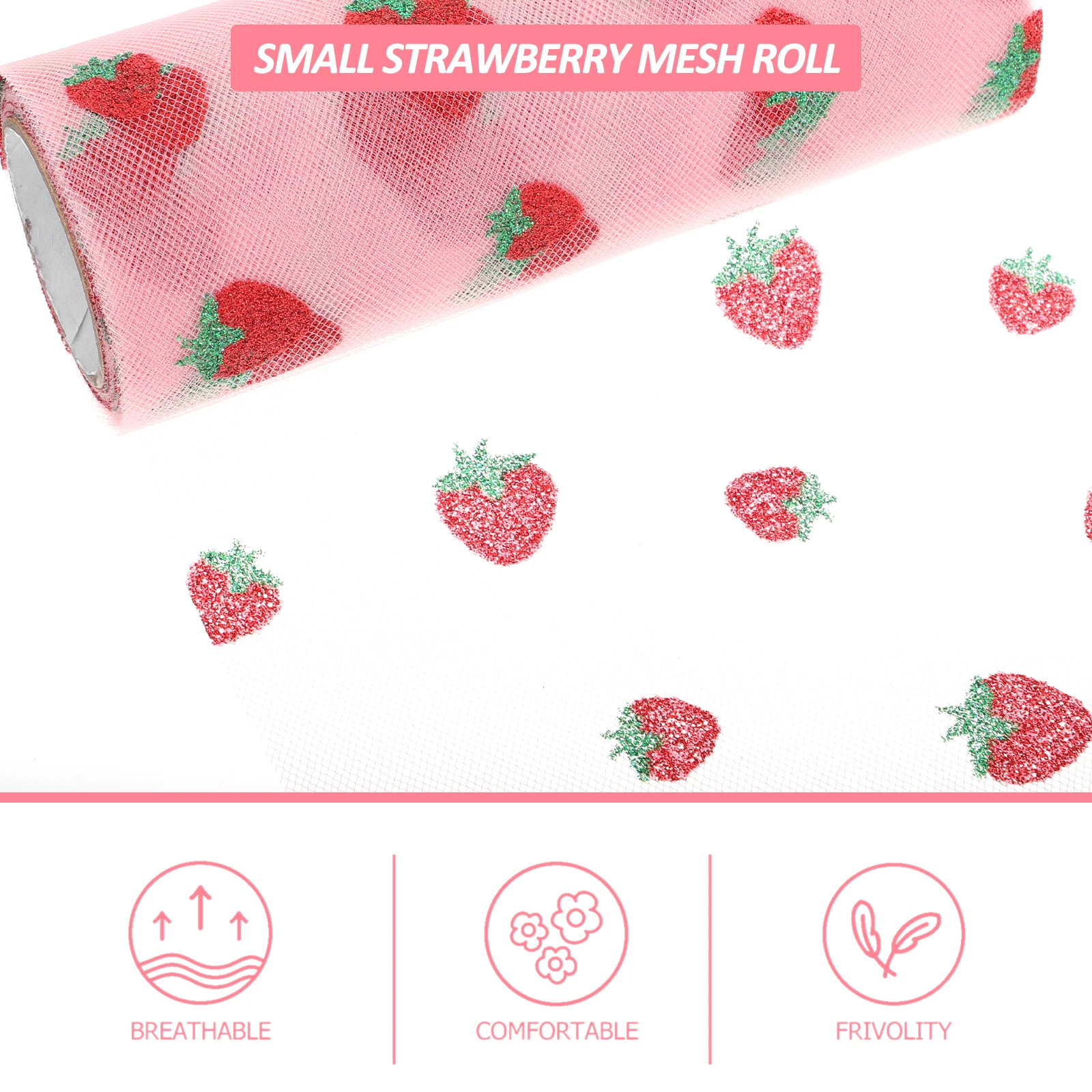 

DIY Crafts Mesh Roll Strawberry Pattern Polyester Mesh Net Yarn Decorative Background Cloth for Clothes Shoes Hats