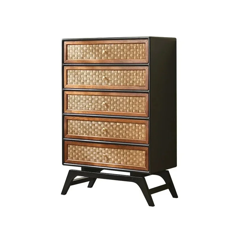 Solid wood rattan four chest cabinet simple modern medieval meal art side drawer storage cabinet